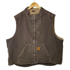 Carhartt Sherpa Lined Duck Canvas Vest Men's 3XL Dark Brown Workwear V33 DKB